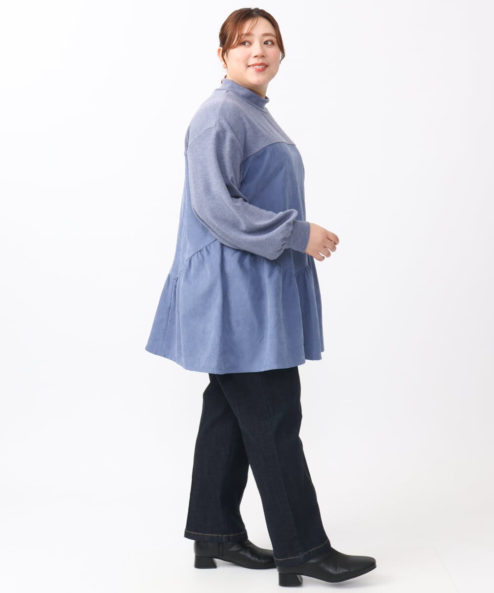 OLEAA29119 eur3(エウルキューブ) 【大きいサイズ/soso×eur3】イレヘムギャザーチュニック ブルー(55)