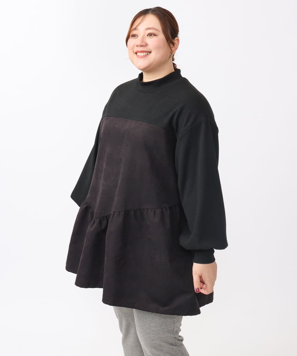OLEAA29119 eur3(エウルキューブ) 【大きいサイズ/soso×eur3】イレヘムギャザーチュニック ブラック(94)