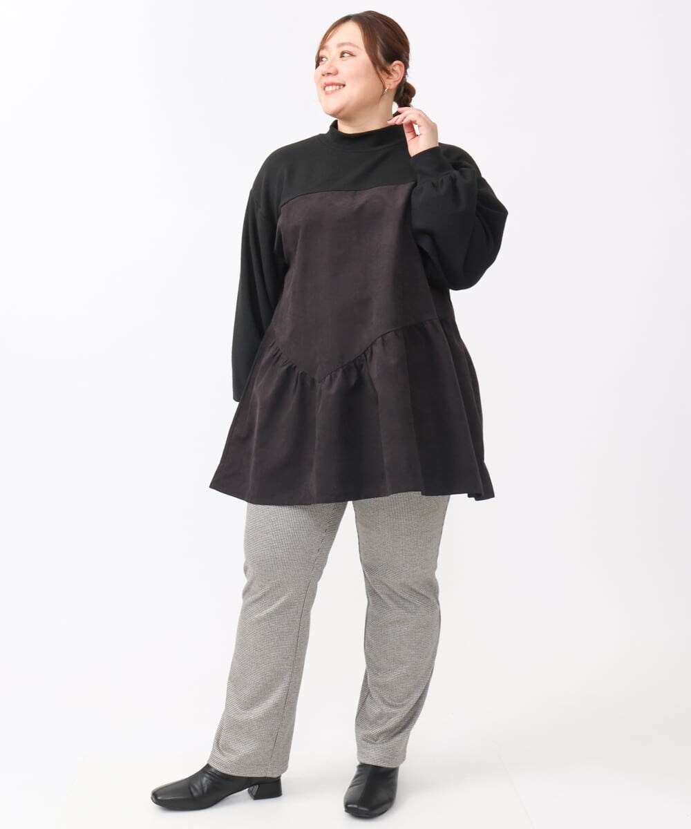 OLEAA29119 eur3(エウルキューブ) 【大きいサイズ/soso×eur3】イレヘムギャザーチュニック ブラック(94)