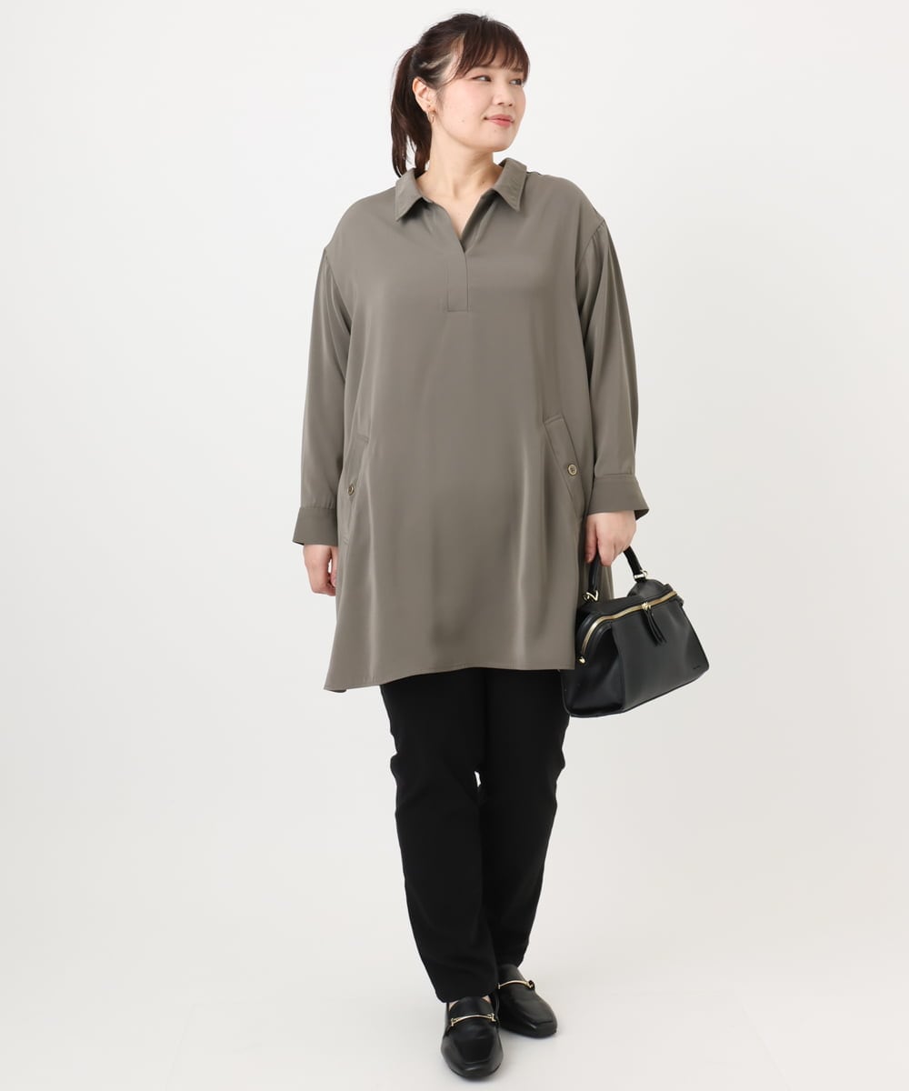 OLEAD12119 eur3(エウルキューブ) 【WEB先行販売】【大きいサイズ】シャツチュニック カーキ(36)