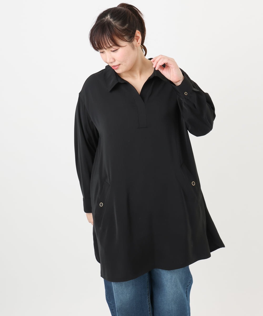 OLEAD12119 eur3(エウルキューブ) 【WEB先行販売】【大きいサイズ】シャツチュニック ブラック(94)