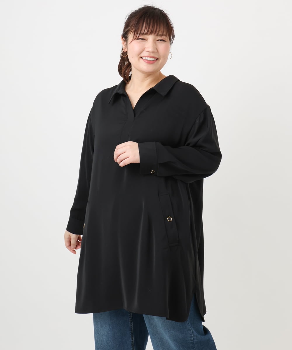 OLEAD12119 eur3(エウルキューブ) 【WEB先行販売】【大きいサイズ】シャツチュニック ブラック(94)