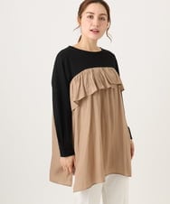 OLEAD13099 eur3(エウルキューブ) 【WEB先行販売】【大きいサイズ】サテンドッキングチュニック ベージュ(82)