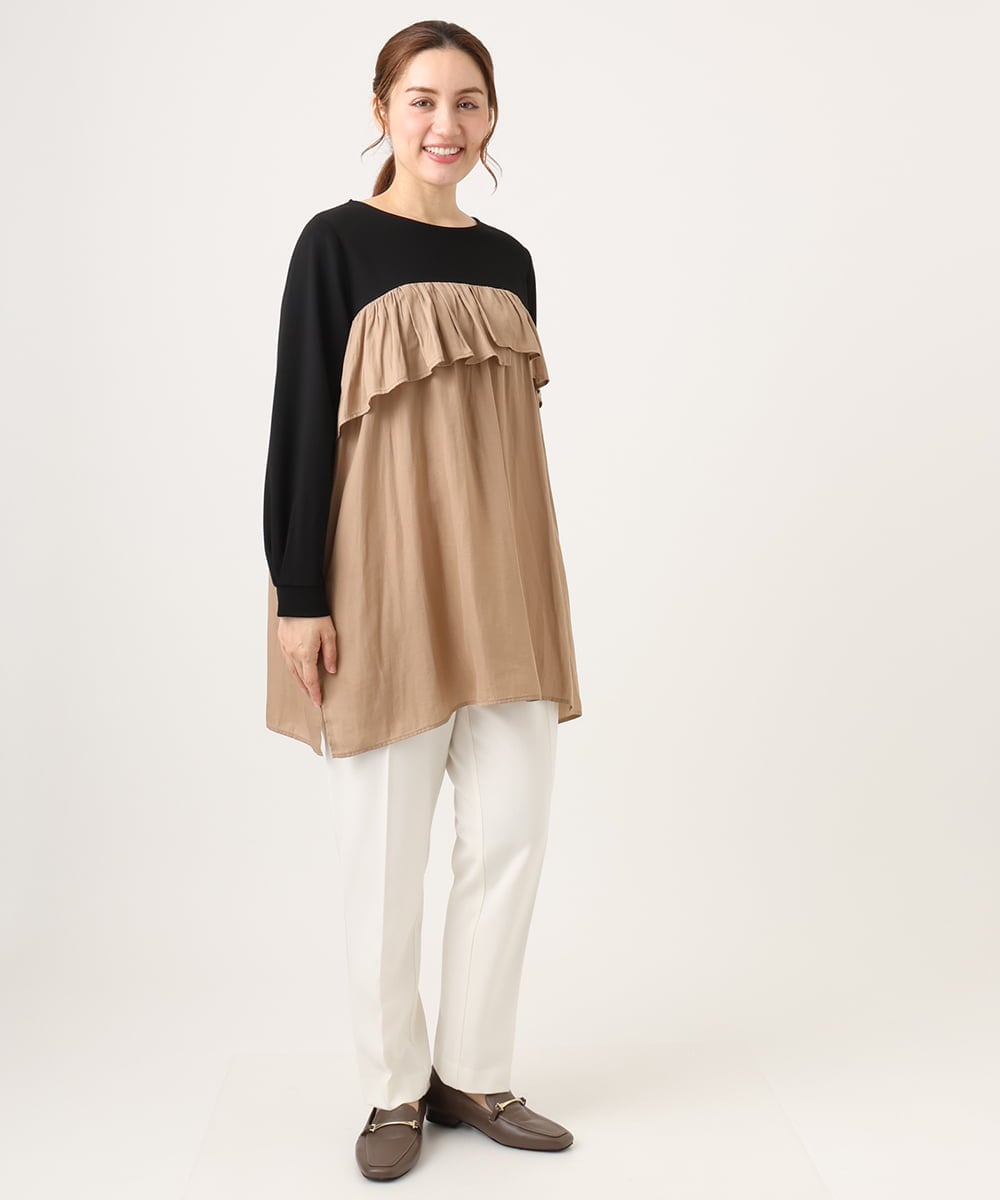 OLEAD13099 eur3(エウルキューブ) 【WEB先行販売】【大きいサイズ】サテンドッキングチュニック ベージュ(82)