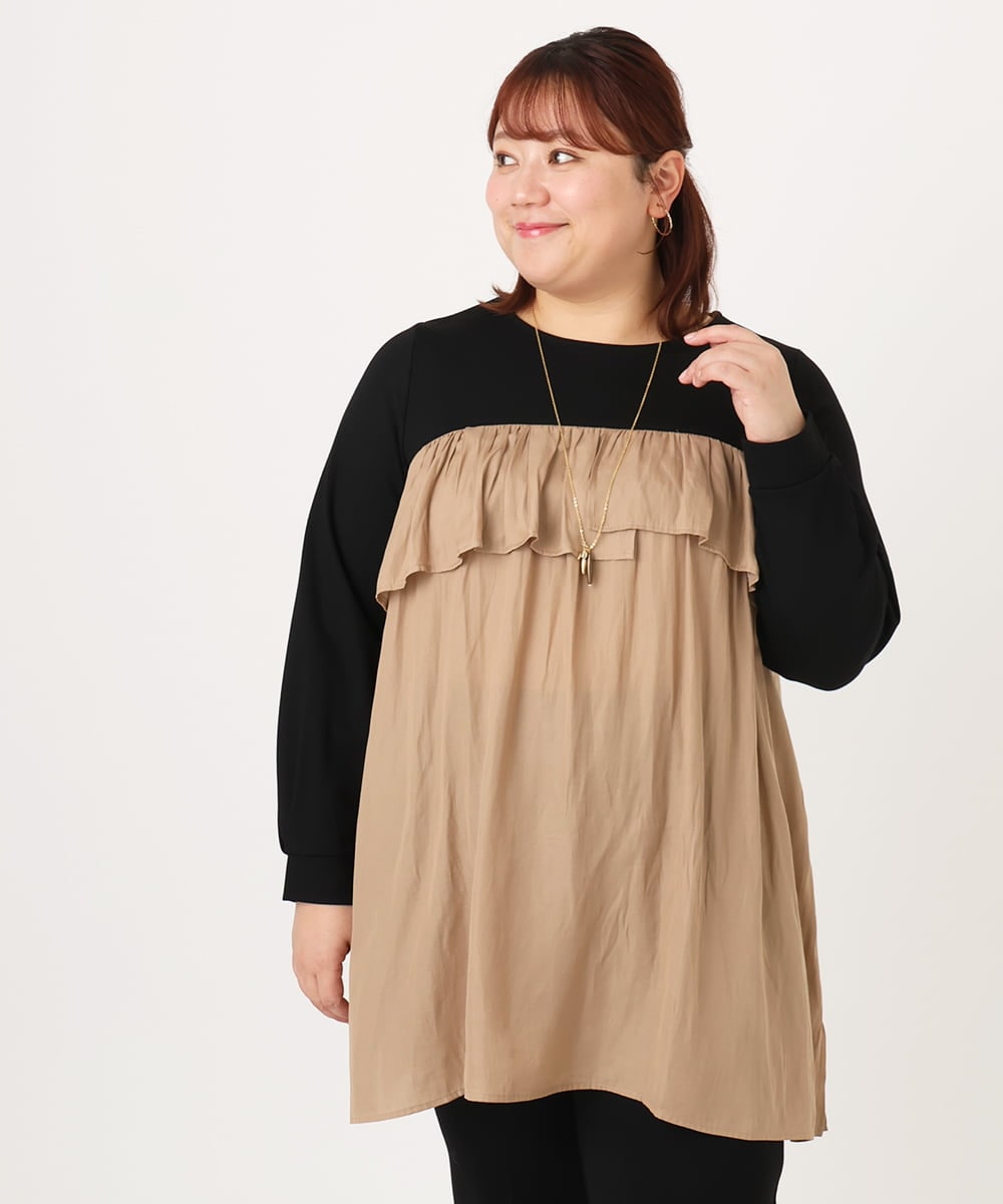 OLEAD13099 eur3(エウルキューブ) 【WEB先行販売】【大きいサイズ】サテンドッキングチュニック ベージュ(82)