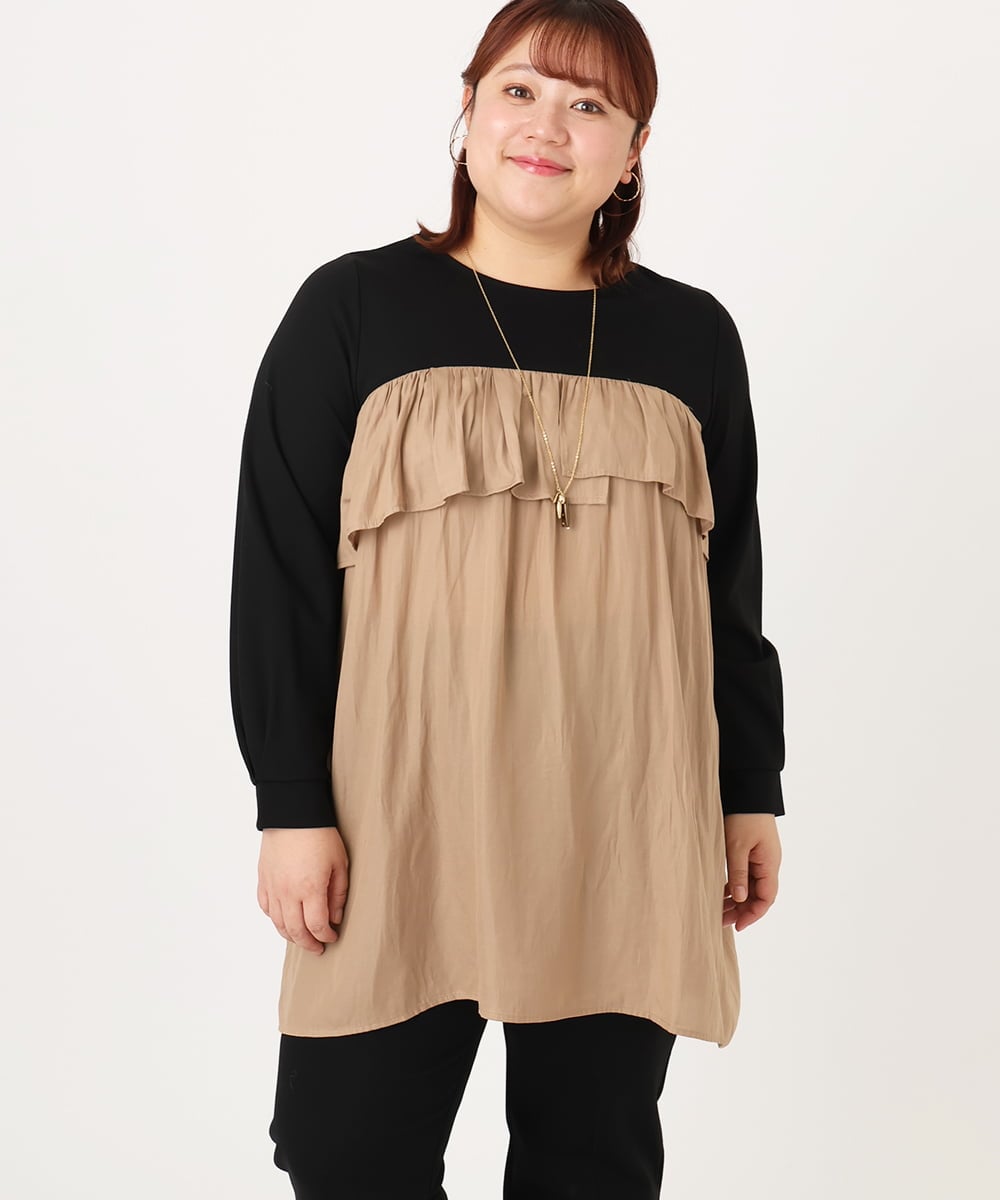 OLEAD13099 eur3(エウルキューブ) 【WEB先行販売】【大きいサイズ】サテンドッキングチュニック ベージュ(82)