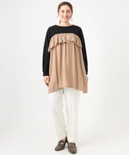 OLEAD13099 eur3(エウルキューブ) 【WEB先行販売】【大きいサイズ】サテンドッキングチュニック ベージュ(82)