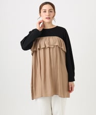 OLEAD13099 eur3(エウルキューブ) 【WEB先行販売】【大きいサイズ】サテンドッキングチュニック ベージュ(82)