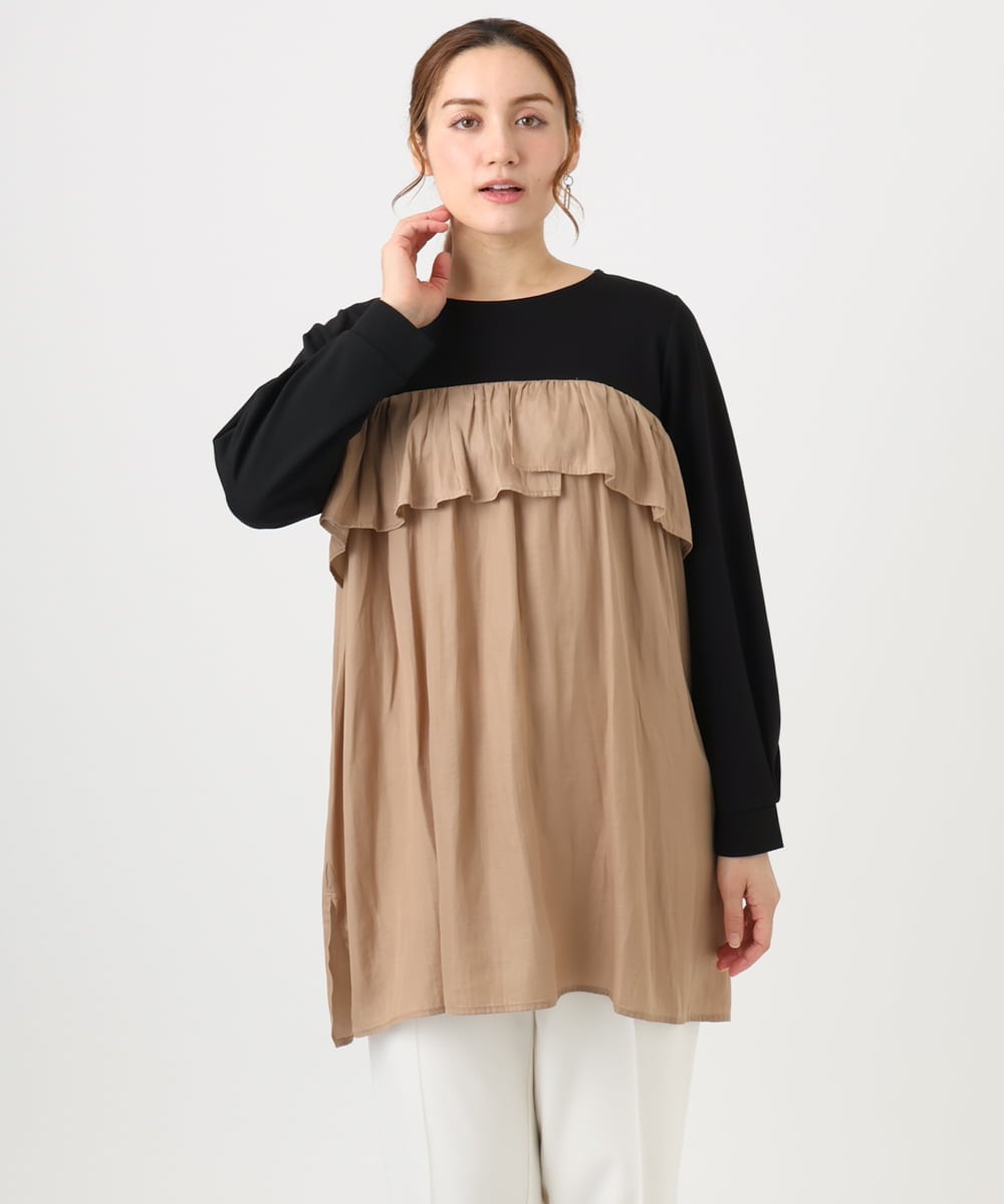 OLEAD13099 eur3(エウルキューブ) 【WEB先行販売】【大きいサイズ】サテンドッキングチュニック ベージュ(82)