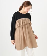 OLEAD13099 eur3(エウルキューブ) 【WEB先行販売】【大きいサイズ】サテンドッキングチュニック ベージュ(82)