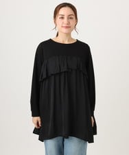 OLEAD13099 eur3(エウルキューブ) 【WEB先行販売】【大きいサイズ】サテンドッキングチュニック ブラック(94)