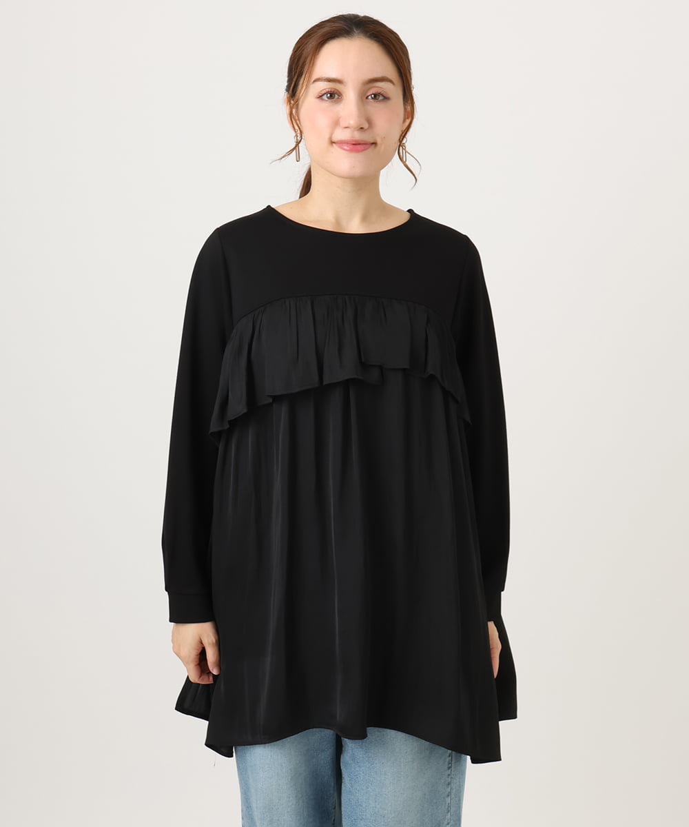 OLEAD13099 eur3(エウルキューブ) 【WEB先行販売】【大きいサイズ】サテンドッキングチュニック ブラック(94)