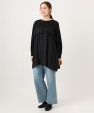 OLEAD13099 eur3(エウルキューブ) 【WEB先行販売】【大きいサイズ】サテンドッキングチュニック ブラック(94)