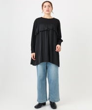 OLEAD13099 eur3(エウルキューブ) 【WEB先行販売】【大きいサイズ】サテンドッキングチュニック ブラック(94)