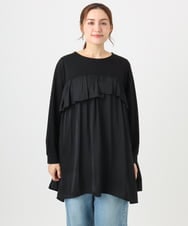 OLEAD13099 eur3(エウルキューブ) 【WEB先行販売】【大きいサイズ】サテンドッキングチュニック ブラック(94)