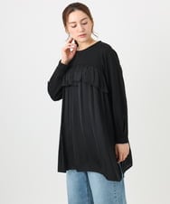 OLEAD13099 eur3(エウルキューブ) 【WEB先行販売】【大きいサイズ】サテンドッキングチュニック ブラック(94)