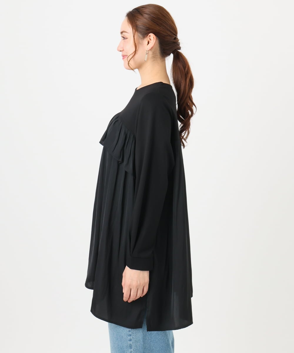 OLEAD13099 eur3(エウルキューブ) 【WEB先行販売】【大きいサイズ】サテンドッキングチュニック ブラック(94)