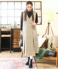 OLEAD18129 eur3(エウルキューブ) 【WEB先行販売】【大きいサイズ】コーデュロイジャンパースカート グレージュ(89)