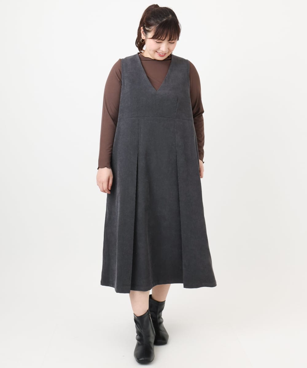 OLEAD18129 eur3(エウルキューブ) 【WEB先行販売】【大きいサイズ】コーデュロイジャンパースカート ダークグレー(93)