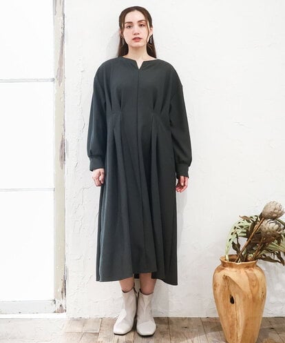 OLEAD21119 eur3 【大きいサイズ/LAVEANGE×eur3】タックジャージーワンピース