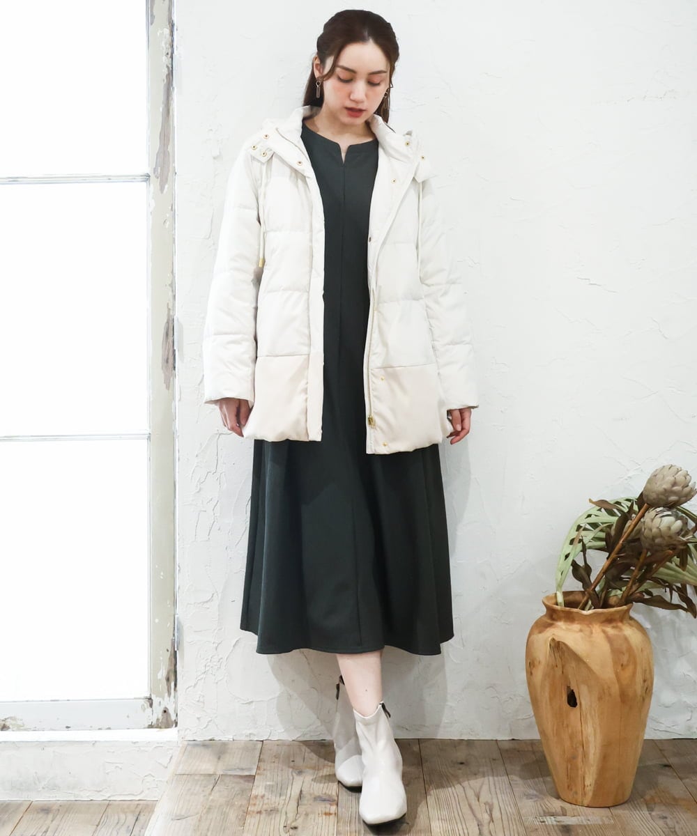 OLEAD21119 eur3(エウルキューブ) 【大きいサイズ/LAVEANGE×eur3】タックジャージーワンピース カーキ(36)