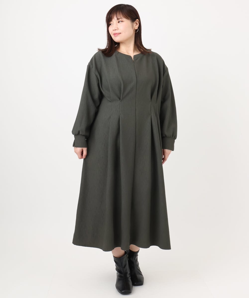OLEAD21119 eur3(エウルキューブ) 【大きいサイズ/LAVEANGE×eur3】タックジャージーワンピース カーキ(36)