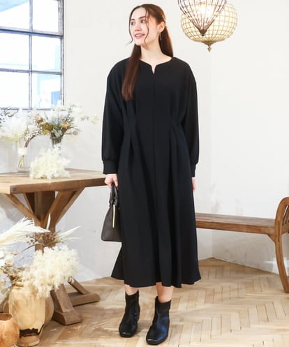 OLEAD21119 eur3 【大きいサイズ/LAVEANGE×eur3】タックジャージーワンピース