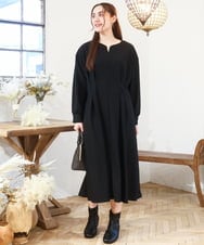 OLEAD21119 eur3(エウルキューブ) 【大きいサイズ/LAVEANGE×eur3】タックジャージーワンピース ブラック(94)