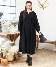 OLEAD21119 eur3(エウルキューブ) 【大きいサイズ/LAVEANGE×eur3】タックジャージーワンピース ブラック(94)