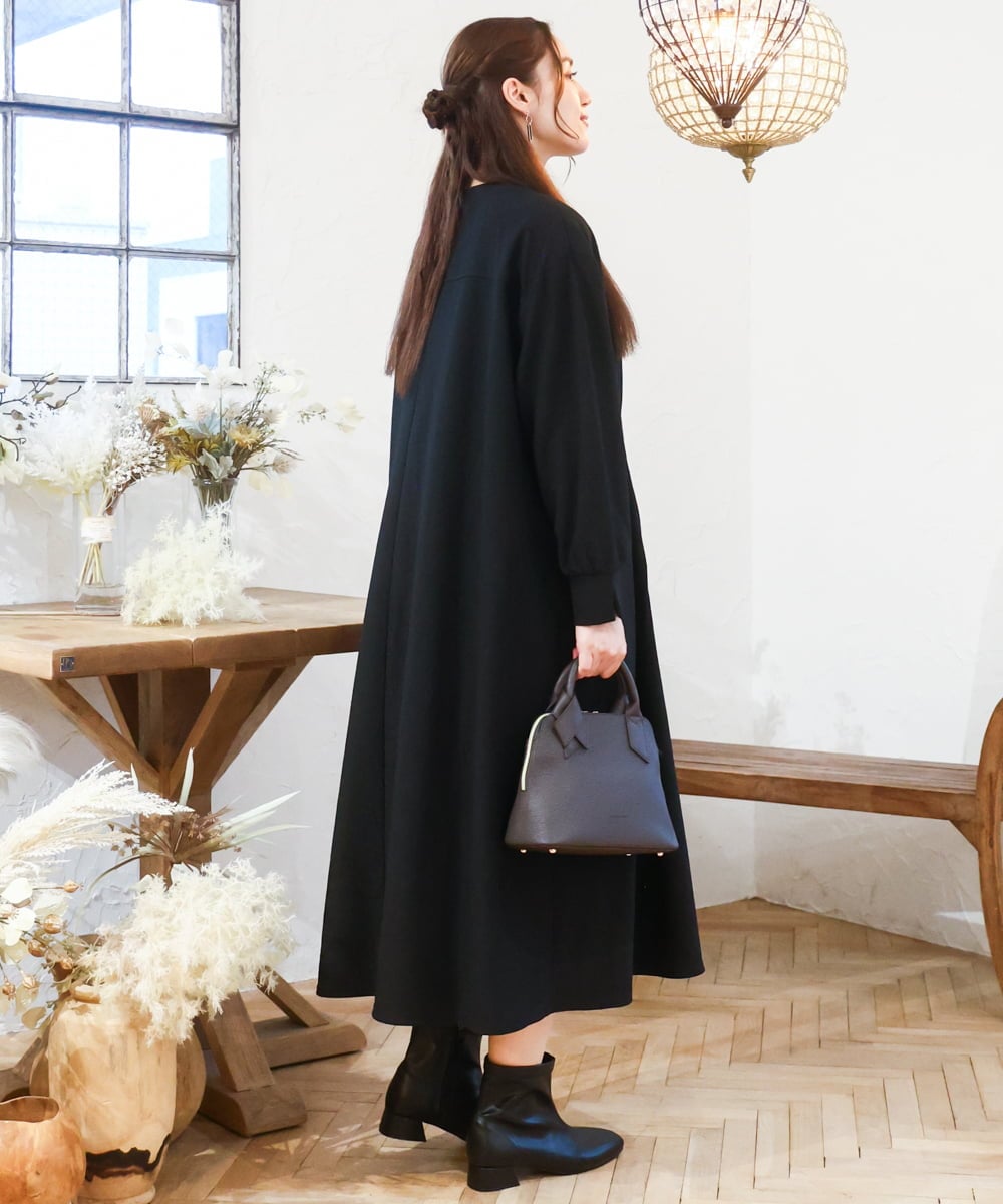 OLEAD21119 eur3(エウルキューブ) 【大きいサイズ/LAVEANGE×eur3】タックジャージーワンピース ブラック(94)