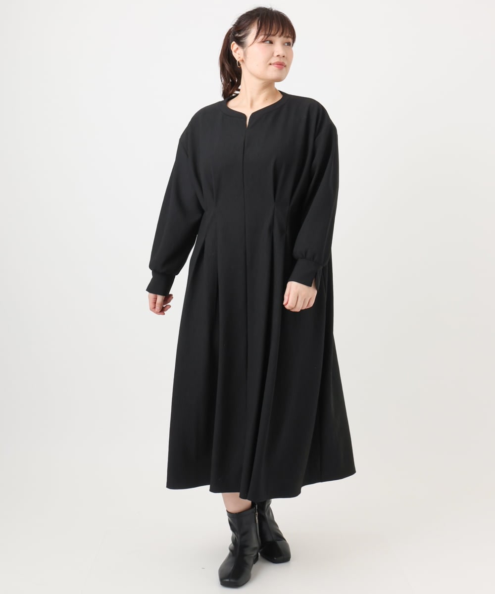 OLEAD21119 eur3(エウルキューブ) 【大きいサイズ/LAVEANGE×eur3】タックジャージーワンピース ブラック(94)