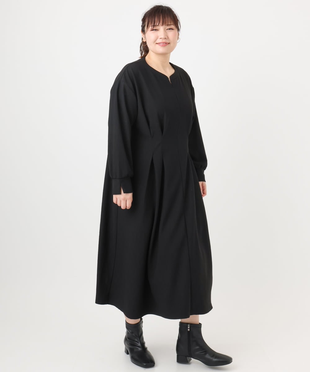 OLEAD21119 eur3(エウルキューブ) 【大きいサイズ/LAVEANGE×eur3】タックジャージーワンピース ブラック(94)