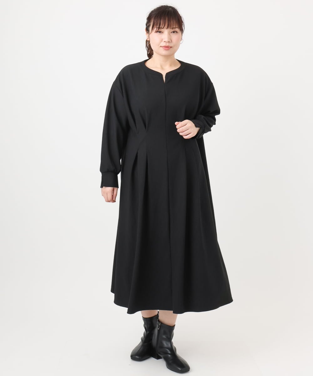OLEAD21119 eur3(エウルキューブ) 【大きいサイズ/LAVEANGE×eur3】タックジャージーワンピース ブラック(94)