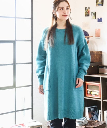 OLEAD22119 eur3 【WEB先行販売】【大きいサイズ/LAVEANGE×eur3】アンゴラタッチニットチュニックワンピース