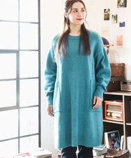 OLEAD22119 eur3(エウルキューブ) 【WEB先行販売】【大きいサイズ/LAVEANGE×eur3】アンゴラタッチニットチュニックワンピース グリーン(35)