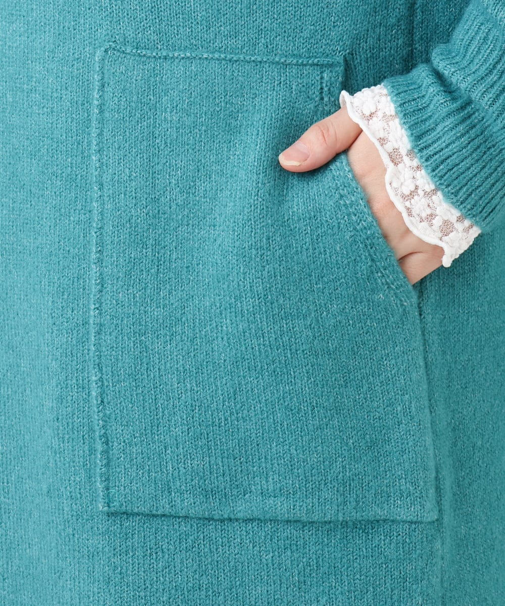 OLEAD22119 eur3(エウルキューブ) 【WEB先行販売】【大きいサイズ/LAVEANGE×eur3】アンゴラタッチニットチュニックワンピース グリーン(35)