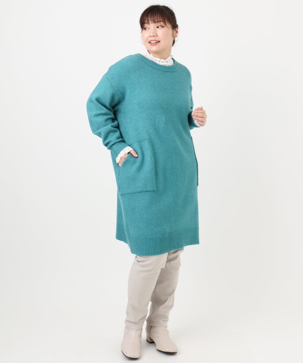 OLEAD22119 eur3(エウルキューブ) 【WEB先行販売】【大きいサイズ/LAVEANGE×eur3】アンゴラタッチニットチュニックワンピース グリーン(35)