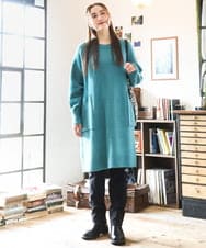 OLEAD22119 eur3(エウルキューブ) 【WEB先行販売】【大きいサイズ/LAVEANGE×eur3】アンゴラタッチニットチュニックワンピース グリーン(35)