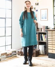OLEAD22119 eur3(エウルキューブ) 【WEB先行販売】【大きいサイズ/LAVEANGE×eur3】アンゴラタッチニットチュニックワンピース グリーン(35)