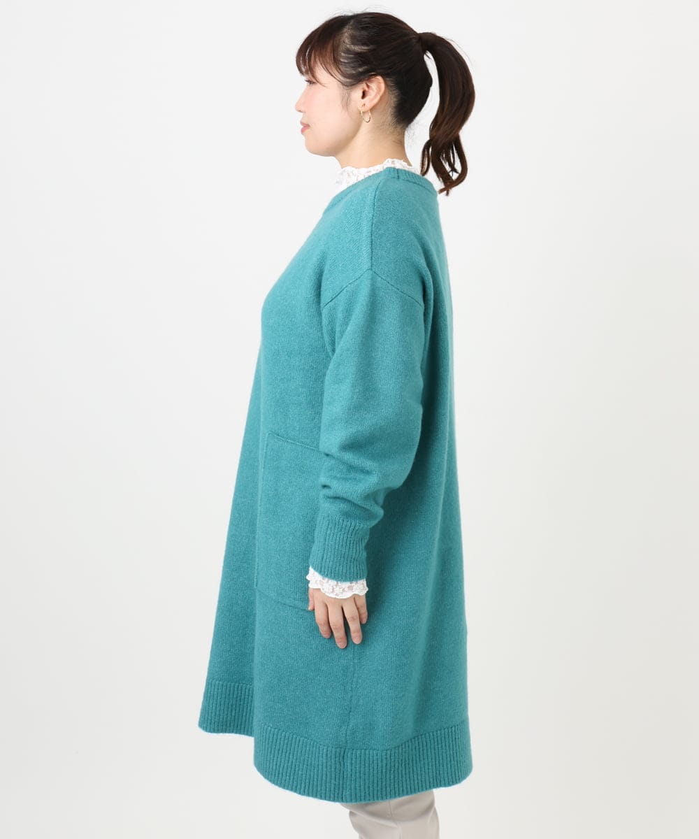 OLEAD22119 eur3(エウルキューブ) 【WEB先行販売】【大きいサイズ/LAVEANGE×eur3】アンゴラタッチニットチュニックワンピース グリーン(35)