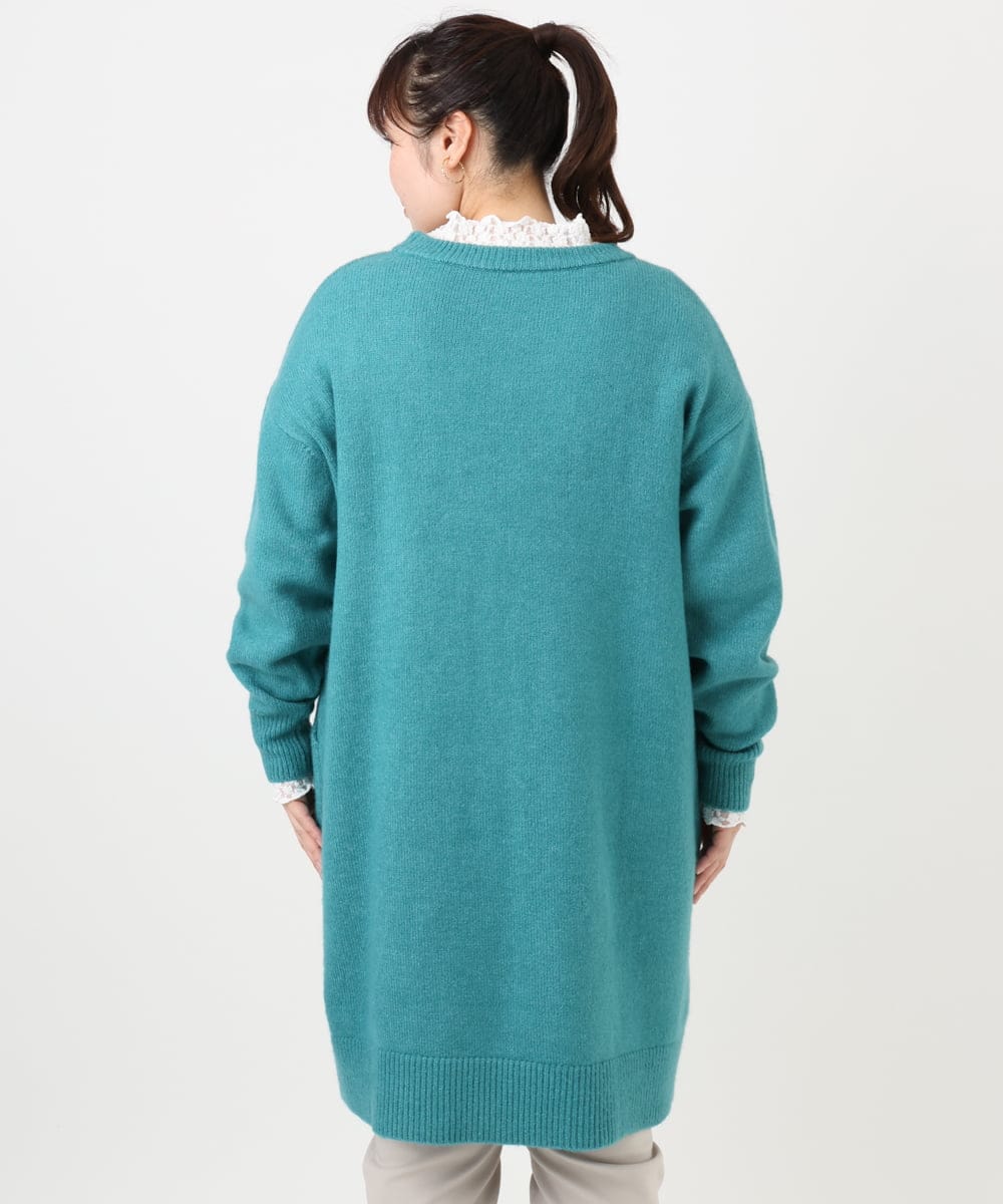 OLEAD22119 eur3(エウルキューブ) 【WEB先行販売】【大きいサイズ/LAVEANGE×eur3】アンゴラタッチニットチュニックワンピース グリーン(35)