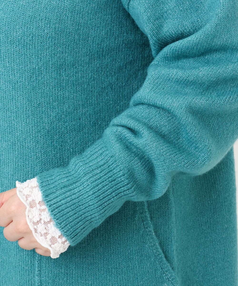 OLEAD22119 eur3(エウルキューブ) 【WEB先行販売】【大きいサイズ/LAVEANGE×eur3】アンゴラタッチニットチュニックワンピース グリーン(35)