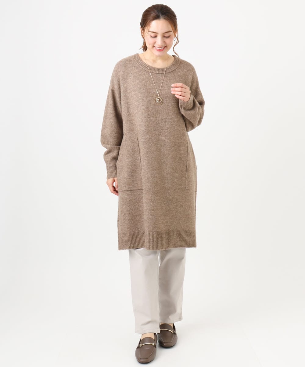 OLEAD22119 eur3(エウルキューブ) 【WEB先行販売】【大きいサイズ/LAVEANGE×eur3】アンゴラタッチニットチュニックワンピース モカ(84)