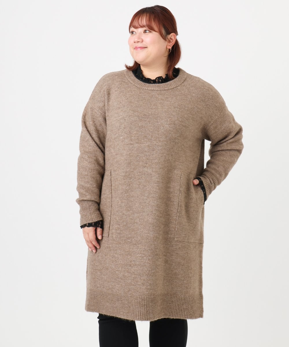 OLEAD22119 eur3(エウルキューブ) 【WEB先行販売】【大きいサイズ/LAVEANGE×eur3】アンゴラタッチニットチュニックワンピース モカ(84)