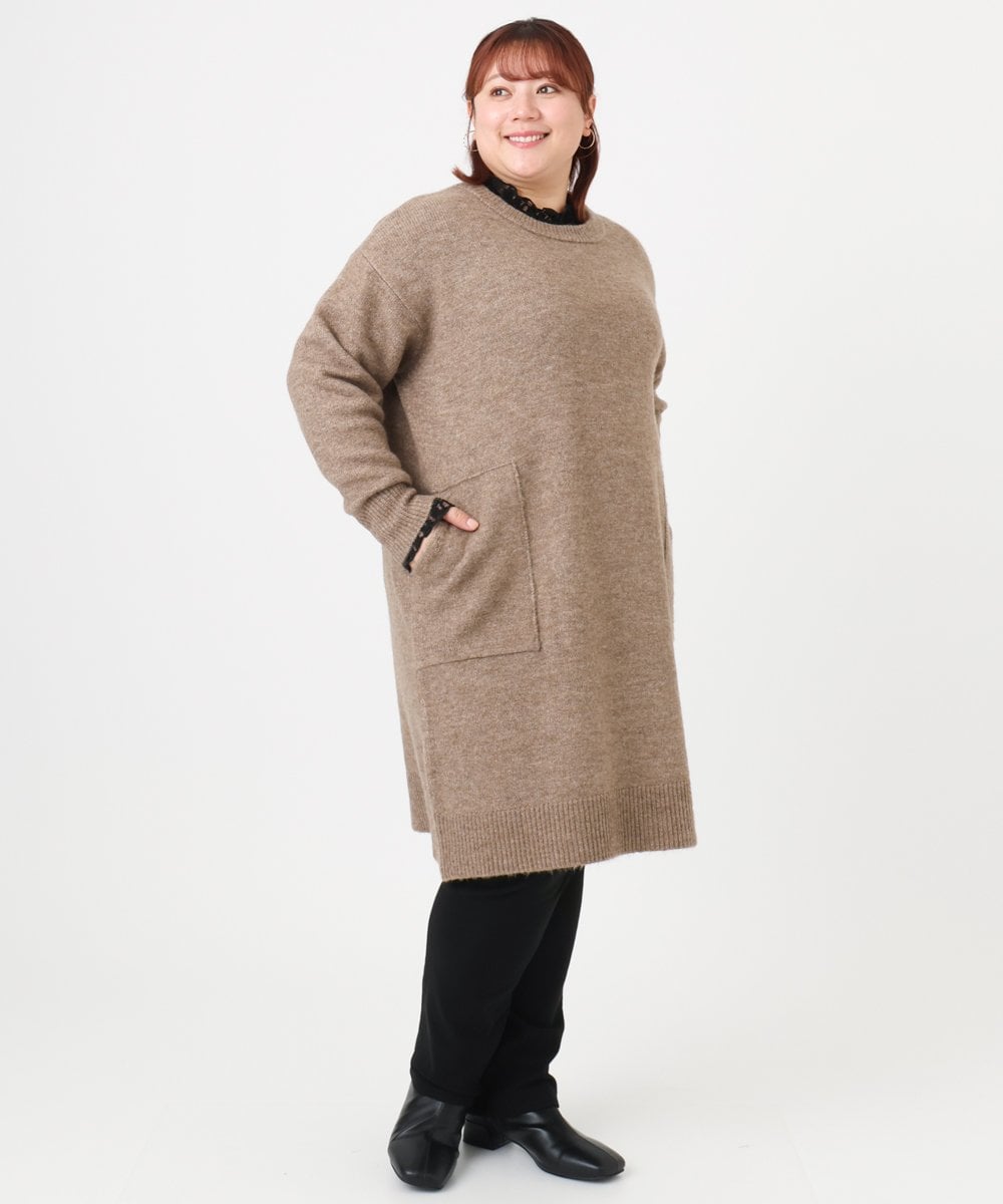 OLEAD22119 eur3(エウルキューブ) 【WEB先行販売】【大きいサイズ/LAVEANGE×eur3】アンゴラタッチニットチュニックワンピース モカ(84)