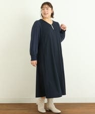 OLEAS11110 eur3(エウルキューブ) 【大きいサイズ】パールボタンワンピース ネイビー(57)