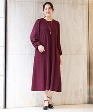 OLEAV11139 eur3(エウルキューブ) 【大きいサイズ】袖ジャガードデザインワンピース ワイン(77)