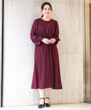 OLEAV11139 eur3(エウルキューブ) 【大きいサイズ】袖ジャガードデザインワンピース ワイン(77)