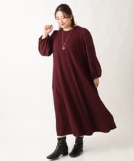 OLEAV11139 eur3(エウルキューブ) 【大きいサイズ】袖ジャガードデザインワンピース ワイン(77)