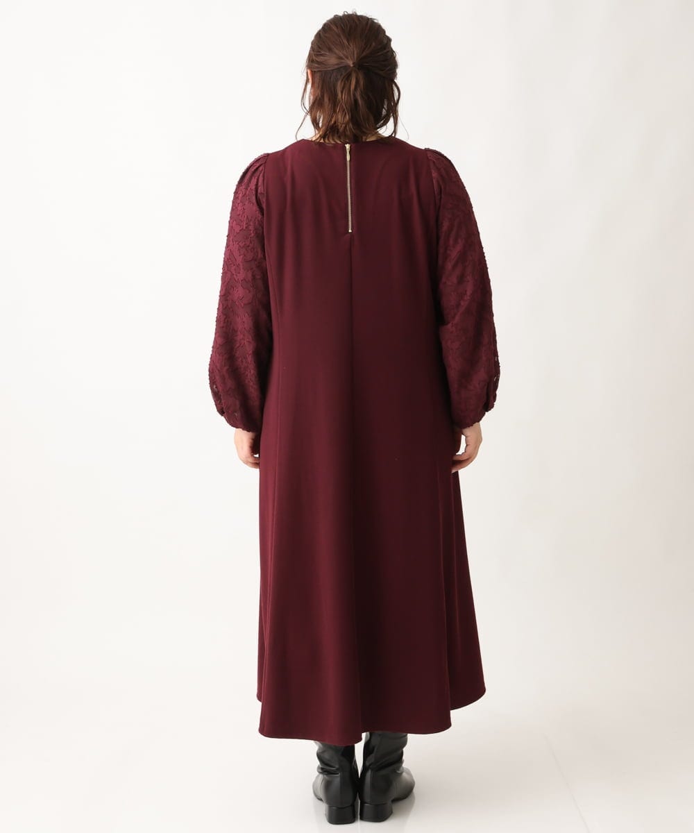 OLEAV11139 eur3(エウルキューブ) 【大きいサイズ】袖ジャガードデザインワンピース ワイン(77)